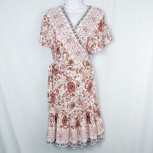 Zesica Floral Mini Wrap Dress XL Ruffle Flutter Sleeve Boho Cottagecore‎ Western